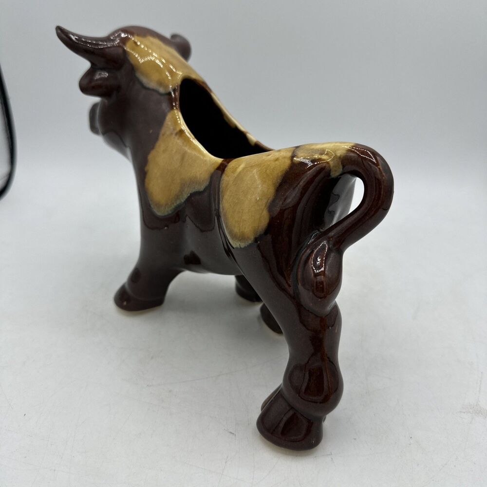 Vintage Bull Planter McCoy Ferdinand 6.5” Brown Drip Glaze - Picture 6 of 15